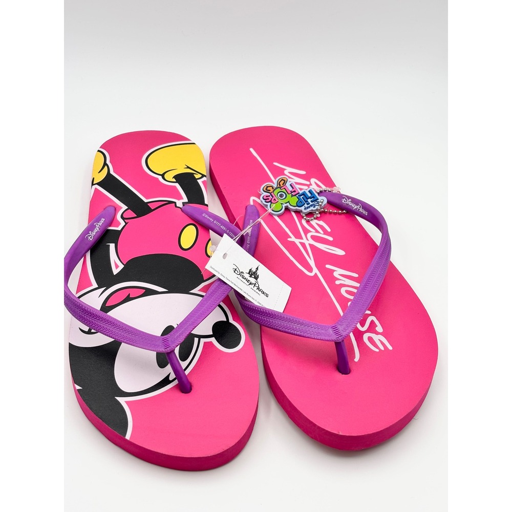 Disney Parks Mickey Mouse Pink Purple Flip Flops Sandals Women Size 11 NEW